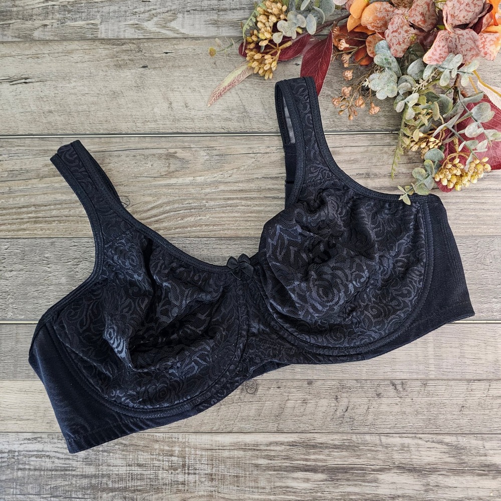 Breezies 42C Black Lace Full Coverage‎ Underwire Bra UltimAir Moisture Wicking
